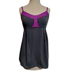 Lululemon Athletic Tank Top gray and purple woman size 10 Adjustable straps